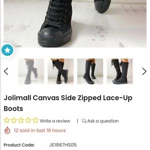 Ladies Canvas Side Zipped Lace up Boots